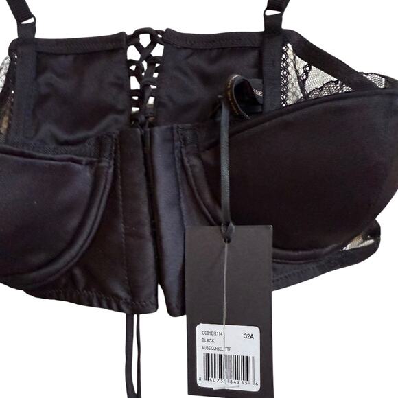Kiki de Montparnasse Women's Muse Satin & Lace Corselette Bra Black 32A NWT - Picture 8 of 9